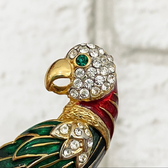 Vintage Unsigned Enamel Parrot Bird Brooch NOS - Picture 10 of 13